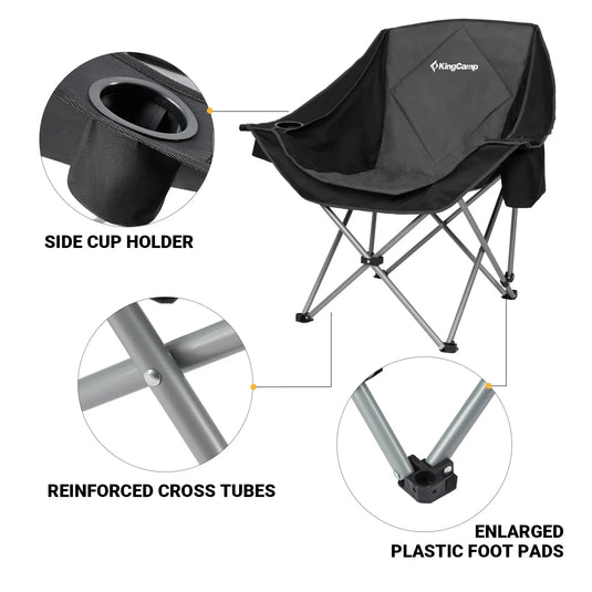 KingCamp Folding Sofa Chair | Padded Camping Chair with Cooler Armrest, Cup Holder & Wine Glass Holder, 300lb Capacity Portable Outdoor Couch for Camping, Beach & Tailgating