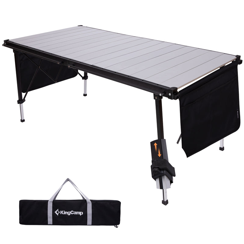 Load image into Gallery viewer, KingCamp GRANITE C14070 Folding Camping Table, 55" Roll-Top Table for 6-8, Adjustable Height, 265 lbs Capacity &amp; Side Storage
