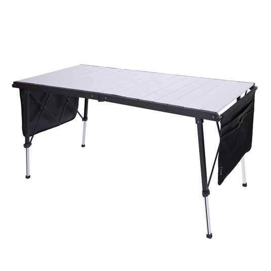 KingCamp GRANITE C14070 Folding Camping Table | Heavy Duty 55-Inch Long Table for 6-8 People, Adjustable Height (19"-28") & Side Pockets, Holds 265 lbs