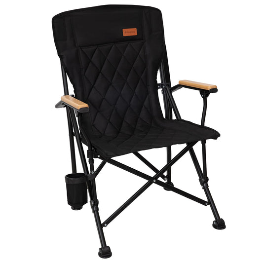 KingCamp GUAVA C00 Padded Folding Camping Chair, High Back Outdoor Armchair with Beech Wood Armrests, Cup Holder, Adjustable Feet & Carry Bag, 300 lbs Capacity