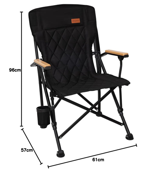 KingCamp GUAVA C00 Padded Folding Camping Chair, High Back Outdoor Armchair with Beech Wood Armrests, Cup Holder, Adjustable Feet & Carry Bag, 300 lbs Capacity
