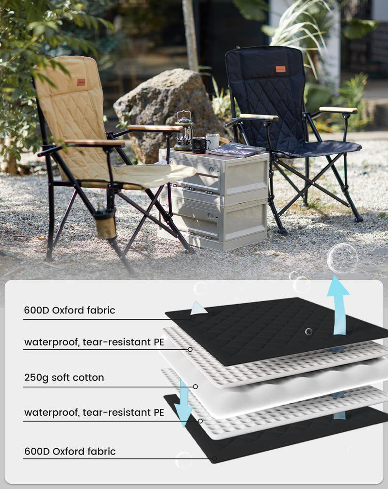 Load image into Gallery viewer, KingCamp GUAVA C00 Padded Folding Camping Chair, High Back Outdoor Armchair with Beech Wood Armrests, Cup Holder, Adjustable Feet &amp; Carry Bag, 300 lbs Capacity
