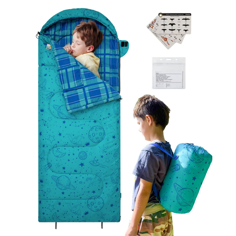 Load image into Gallery viewer, KingCamp Kids Sleeping Bag Children 3-4 Season Winter Flannel Liner Cotton Warm Lightweight Single for Camping Hiking Backpacking Outdoor with Compression Sack for Girls Boys

