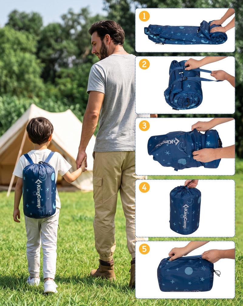 Load image into Gallery viewer, KingCamp Galaxy Zoo C 300 Kids Sleeping Bag – Adjustable Length (61-145cm), Cotton Flannel Lined, 3-Season Warmth for Camping
