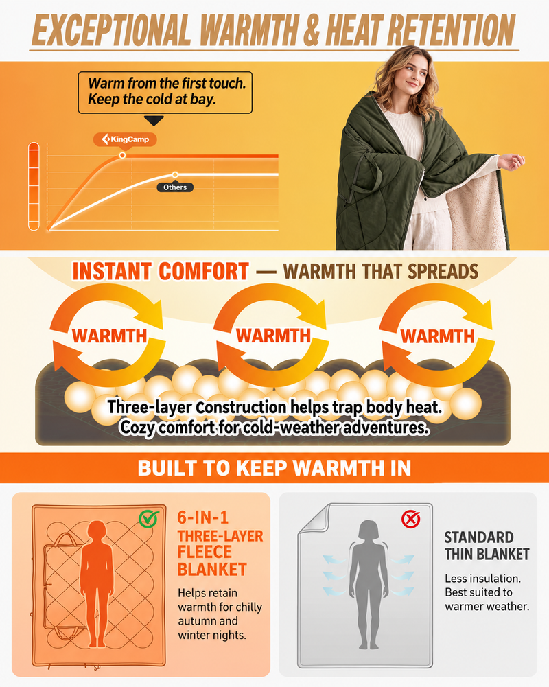 Load image into Gallery viewer, KingCamp HAZE 50 4-in-1 Camping Blanket, Sherpa Fleece Wearable Blanket, Zip-Up Sleeping Bag &amp; Travel Pillow
