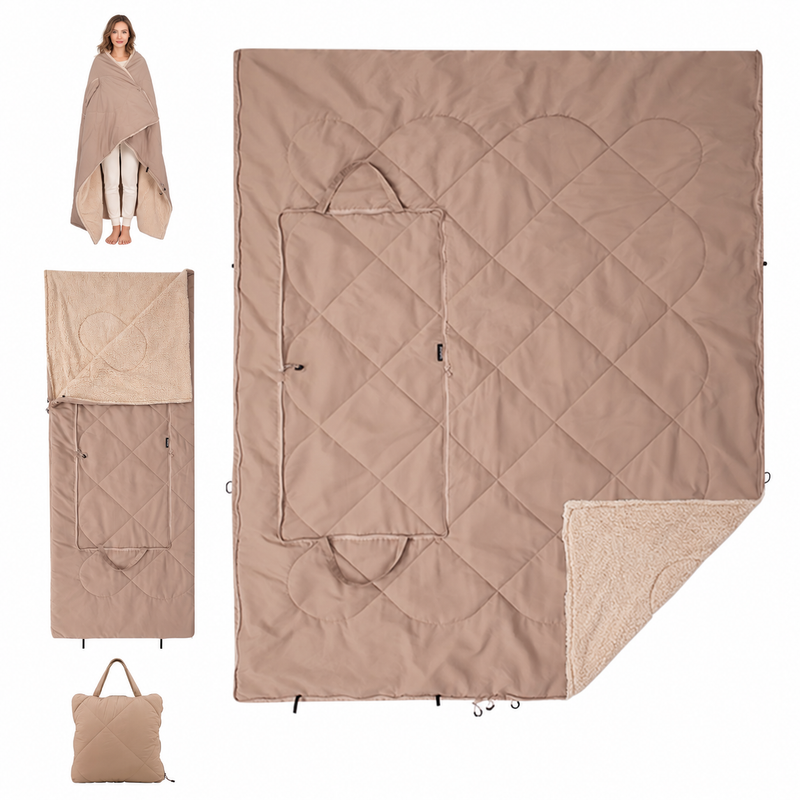 Load image into Gallery viewer, KingCamp HAZE 50 4-in-1 Camping Blanket, Sherpa Fleece Wearable Blanket, Zip-Up Sleeping Bag &amp; Travel Pillow KHAKI
