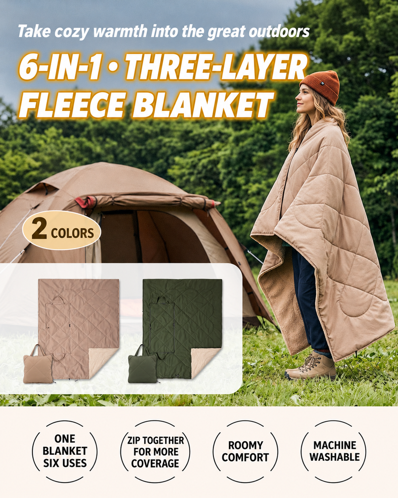 Load image into Gallery viewer, KingCamp HAZE 50 4-in-1 Camping Blanket, Sherpa Fleece Wearable Blanket, Zip-Up Sleeping Bag &amp; Travel Pillow KHAKI
