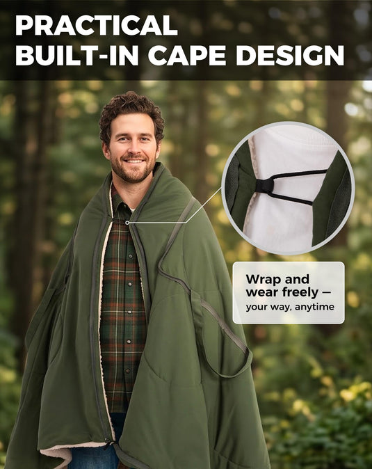 KingCamp HAZE 50 4-in-1 Camping Blanket, Sherpa Fleece Wearable Blanket, Zip-Up Sleeping Bag & Travel Pillow