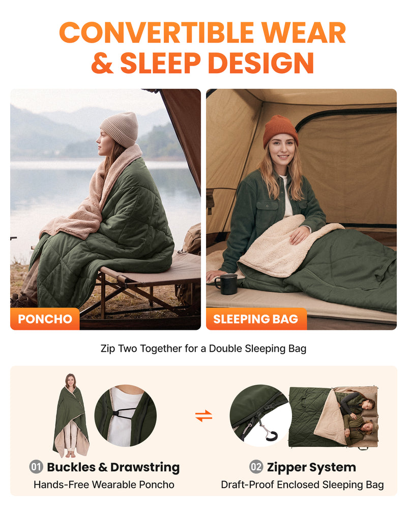 Load image into Gallery viewer, KingCamp HAZE 50 4-in-1 Camping Blanket, Sherpa Fleece Wearable Blanket, Zip-Up Sleeping Bag &amp; Travel Pillow
