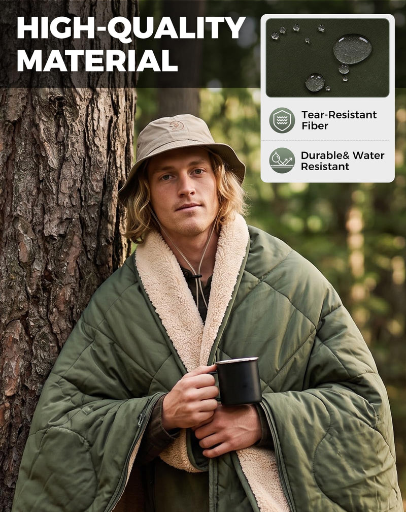 Load image into Gallery viewer, KingCamp HAZE 50 4-in-1 Camping Blanket, Sherpa Fleece Wearable Blanket, Zip-Up Sleeping Bag &amp; Travel Pillow
