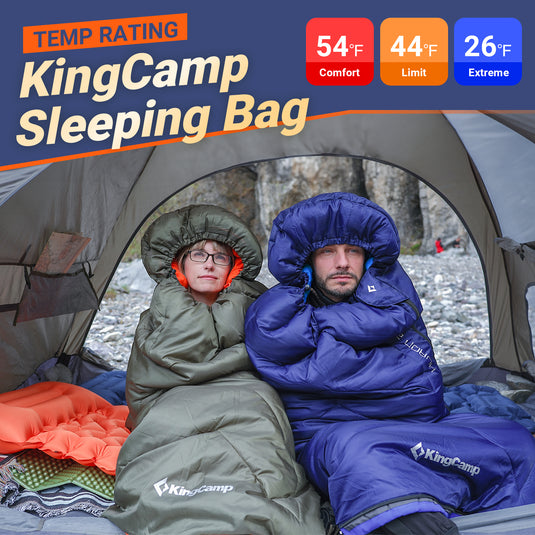 KingCamp HURON 250 Sleeping Bag | 3-Season Envelope Bag with Hood, Soft Polyester Lining, Compact Compression Sack for Adults Camping & Backpacking