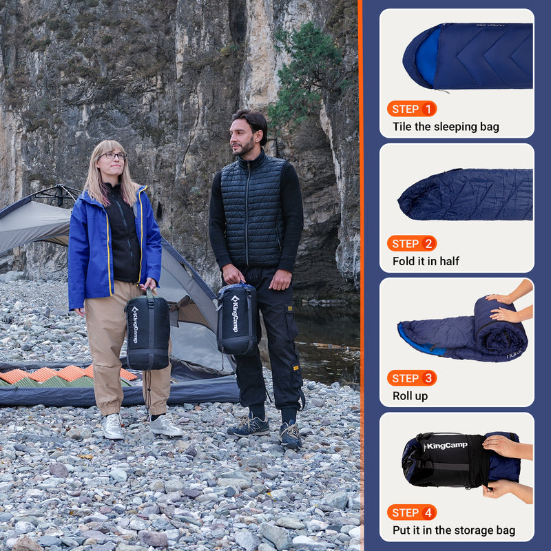 Load image into Gallery viewer, KingCamp HURON 250 Sleeping Bag | 3-Season Envelope Bag with Hood, Soft Polyester Lining, Compact Compression Sack for Adults Camping &amp; Backpacking
