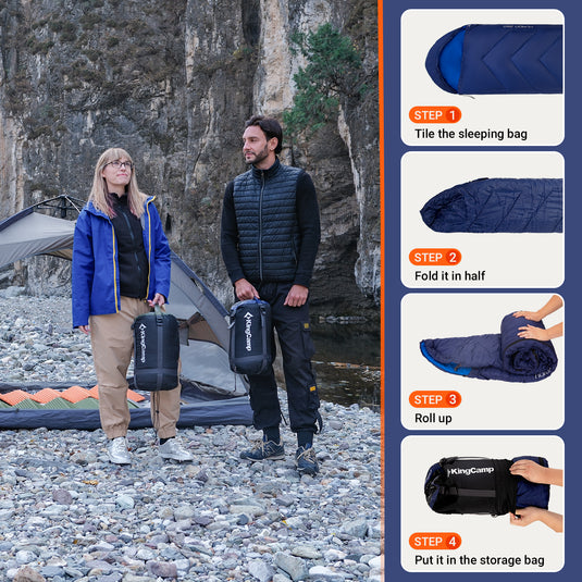 KingCamp HURON 250 Sleeping Bag | 3-Season Envelope Bag with Hood, Soft Polyester Lining, Compact Compression Sack for Adults Camping & Backpacking