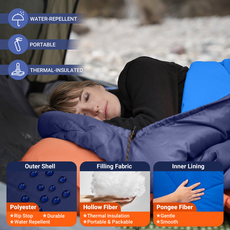 Load image into Gallery viewer, KingCamp HURON 250 Sleeping Bag | 3-Season Envelope Bag with Hood, Soft Polyester Lining, Compact Compression Sack for Adults Camping &amp; Backpacking
