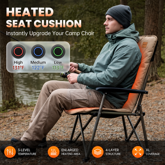 KingCamp Heated Seat Cushion for Camping Chair, Dual-Zone Heated Chair Pad with 3 Heat Settings, Full Back & Seat Coverage for Winter Camping