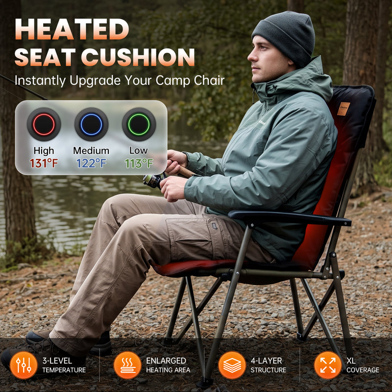 Laden Sie das Bild in Galerie -Viewer, KingCamp Heated Seat Cushion for Camping Chair, Dual-Zone Heated Chair Pad with 3 Heat Settings, Choose the temperature that fits the conditions
