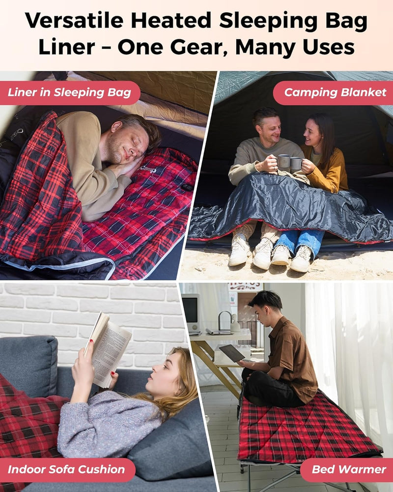 Load image into Gallery viewer, KingCamp Heated Sleeping Bag Liner | 6-Zone Heating Cot Mat 100% Cotton Flannel
