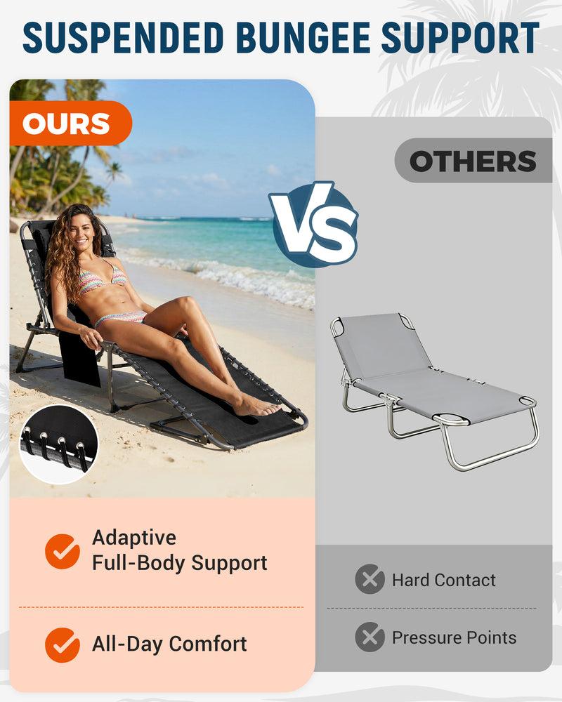 Load image into Gallery viewer, KingCamp Heavy Duty Folding Sun Lounger with Pillow &amp; Side Pocket, 400lb Capacity Outdoor Chaise Black
