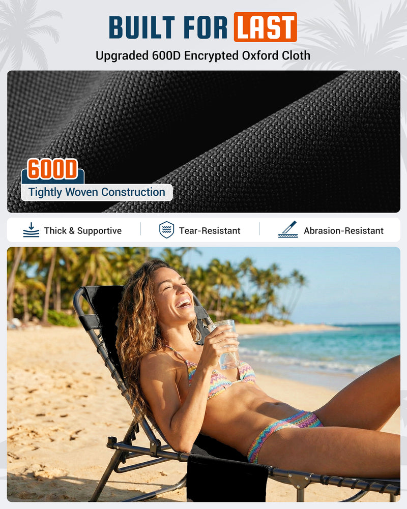 Load image into Gallery viewer, KingCamp Heavy Duty Folding Sun Lounger with Pillow &amp; Side Pocket, 400lb Capacity Outdoor Chaise Black 5-Position Adjustable Backrest (120°–180°)
