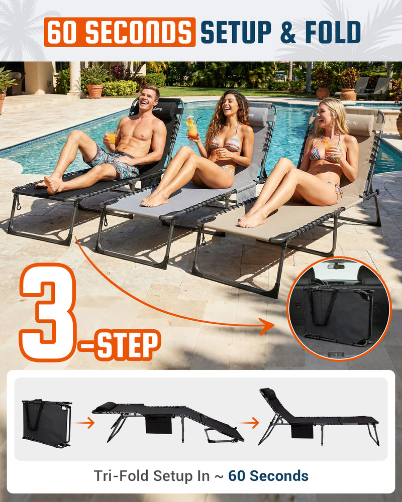 Load image into Gallery viewer, KingCamp Heavy Duty Folding Sun Lounger with Pillow &amp; Side Pocket, 400lb Capacity Outdoor Chaise 3-step to setup and fold
