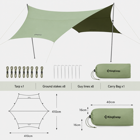 KingCamp Hexagon Camping Tarp | 14ft x 13.5ft TC Canvas Sun Shelter with 6 Guy Points, Water-Resistant, Lightweight for Camping, Beach, Picnic & Overlanding