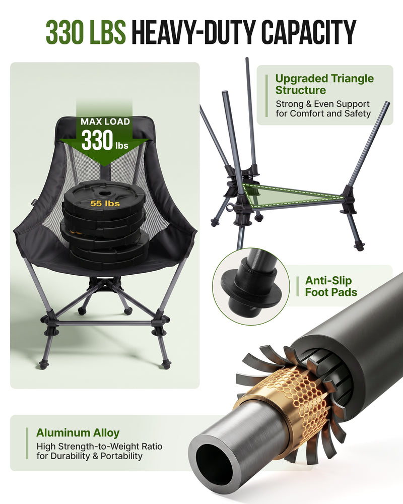 Load image into Gallery viewer, KingCamp High Back Camping Chair with Gentle Sway, 2-Height Adjustable Folding Chair, 330 lbs Capacity, Portable Aluminum Chair with Headrest
