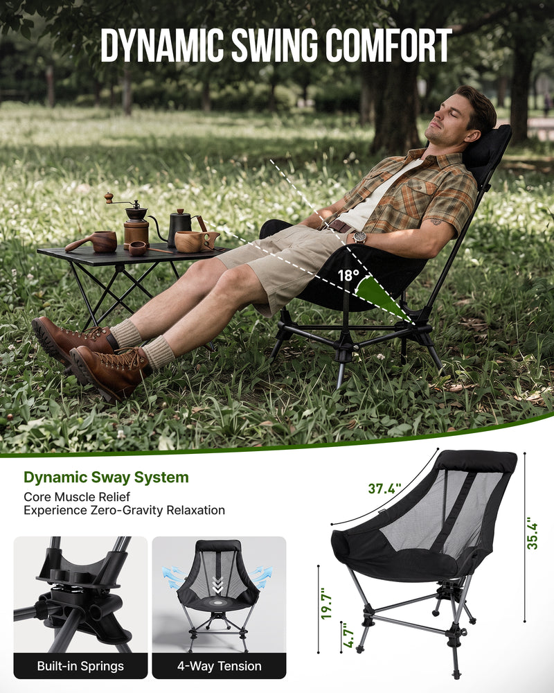 Load image into Gallery viewer, KingCamp High Back Camping Chair with Gentle Sway, 2-Height Adjustable Folding Chair, 330 lbs Capacity, Portable Aluminum Chair with Headrest
