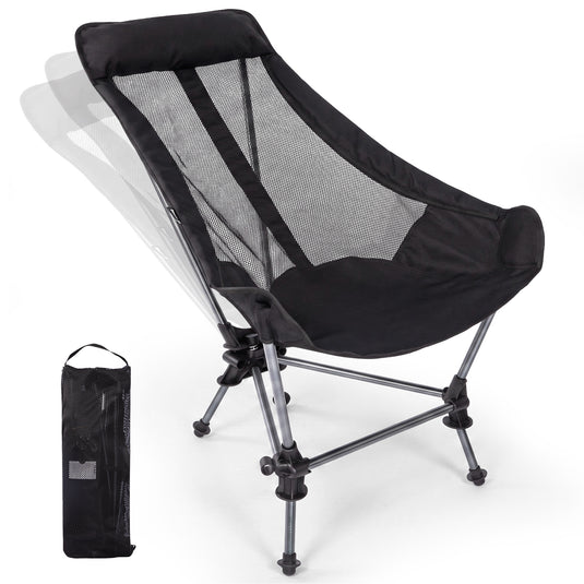KingCamp High Back Camping Chair with Gentle Sway, 2-Height Adjustable Folding Chair, 330 lbs Capacity, Portable Aluminum Chair with Headrest