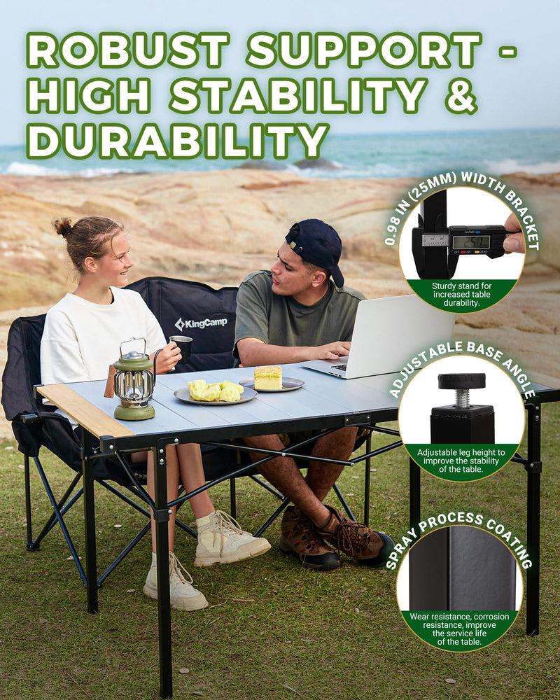 Load image into Gallery viewer, KingCamp Hybrid Aluminum Roll-Top Table with Bamboo Extensions
