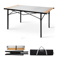 KingCamp Hybrid Aluminum Roll-Top Table with Bamboo Extensions | 6-8 Person XL Camping Table, Seamless Zero-Gap Surface with Natural Bamboo Ends, Heavy Duty for Picnic, BBQ & Tailgating