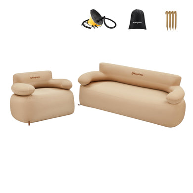 KingCamp Inflatable Sofa Duo Bundle – Double & Single Set with Foot Pumps | Portable Indoor/Outdoor Lounging for Camping, Beach & Backyard