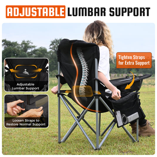 KingCamp JUNIPER C10 PLUS Heavy Duty Folding Camping Chair | 550lb Capacity Oversized Camp Chair with Lumbar Support