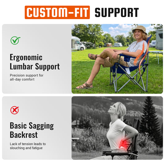 KingCamp JUNIPER C10 PLUS Heavy Duty Folding Camping Chair | 550lb Capacity Oversized Camp Chair with Lumbar Support