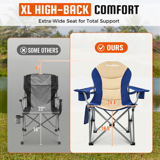 KingCamp JUNIPER C10 PLUS Heavy Duty Folding Camping Chair | 550lb Capacity Oversized Camp Chair with Lumbar Support