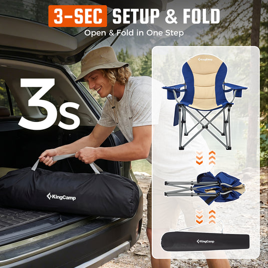 KingCamp JUNIPER C10 PLUS Heavy Duty Folding Camping Chair | 550lb Capacity Oversized Camp Chair with Lumbar Support
