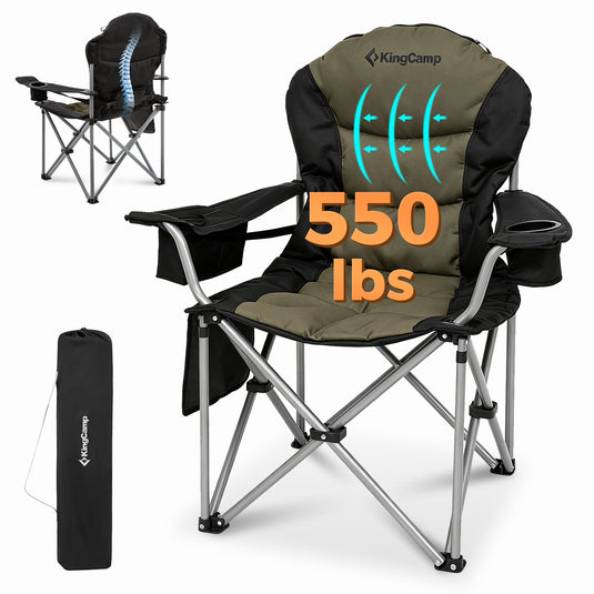 KingCamp JUNIPER C10 PLUS Heavy Duty Folding Camping Chair | 550lb Capacity Oversized Camp Chair with Lumbar Support