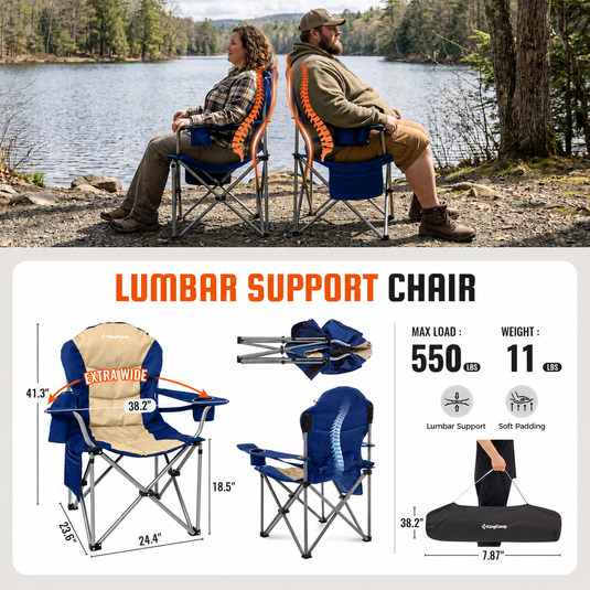 KingCamp JUNIPER C10 PLUS Heavy Duty Folding Camping Chair | 550lb Capacity Oversized Camp Chair with Lumbar Support