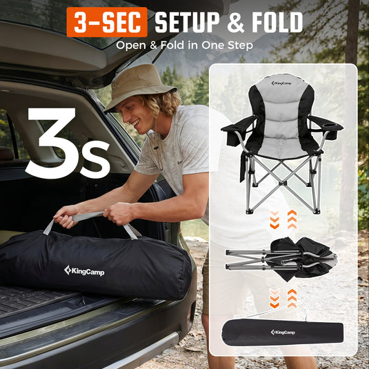 KingCamp JUNIPER C10 PLUS Heavy Duty Folding Camping Chair | 550lb Capacity Oversized Camp Chair with Lumbar Support