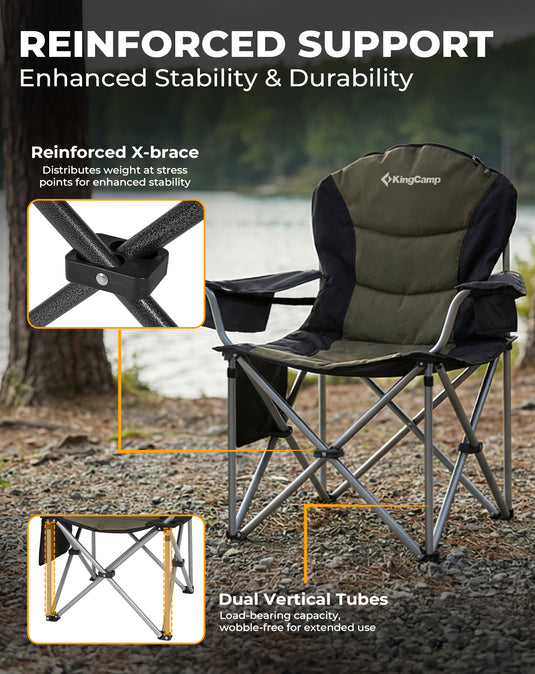 KingCamp JUNIPER C10 PLUS Heavy Duty Folding Camping Chair | 550lb Capacity Oversized Camp Chair with Lumbar Support