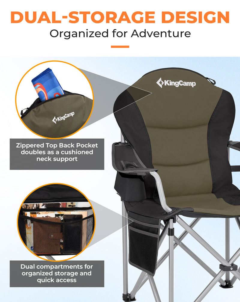 Load image into Gallery viewer, KingCamp JUNIPER C10 PLUS Heavy Duty Folding Camping Chair | 550lb Capacity Oversized Camp Chair with Lumbar Support
