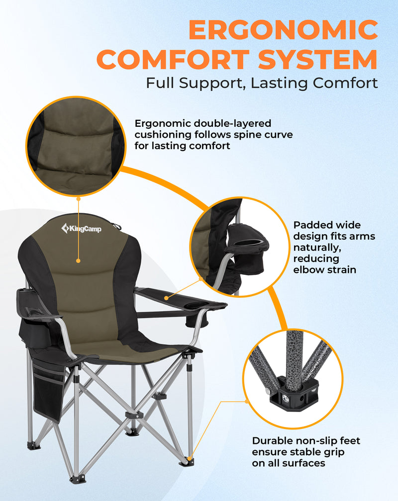 Load image into Gallery viewer, KingCamp JUNIPER C10 PLUS Heavy Duty Folding Camping Chair | 550lb Capacity Oversized Camp Chair with Lumbar Support

