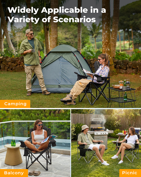 KingCamp JUNIPER C10 PLUS Heavy Duty Folding Camping Chair | 550lb Capacity Oversized Camp Chair with Lumbar Support