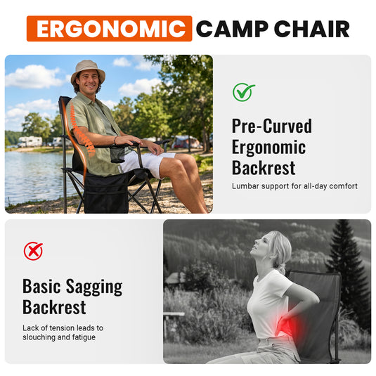 KingCamp JUNIPER PLUS Padded Outdoor Folding Armchair | Quilted Camp Chair with Built-in Cooler Pouch, Cup Holder & Side Pocket, 440lb Capacity, Ergonomic High-Back for Camping, Tailgating & Lawn