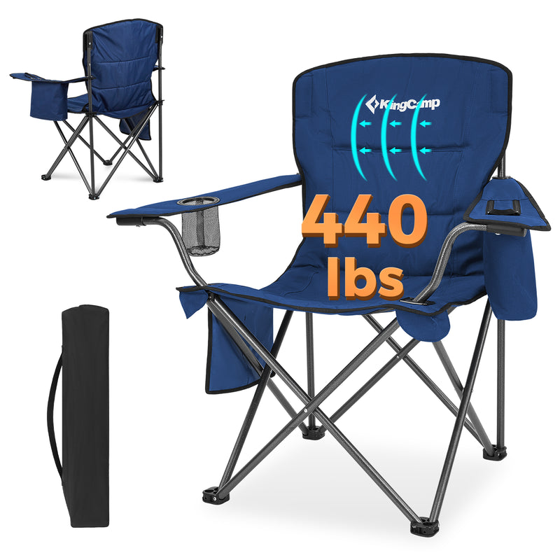 Load image into Gallery viewer, KingCamp JUNIPER PLUS Padded Outdoor Folding Armchair | Quilted Camp Chair with Built-in Cooler Pouch, Cup Holder &amp; Side Pocket, 440lb Capacity, Ergonomic High-Back for Camping, Tailgating &amp; Lawn Blue
