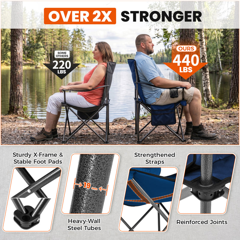 Load image into Gallery viewer, KingCamp JUNIPER PLUS Padded Outdoor Folding Armchair | Quilted Camp Chair with Built-in Cooler Pouch, Cup Holder &amp; Side Pocket, 440lb Capacity, Ergonomic High-Back for Camping, Tailgating &amp; Lawn Blue
