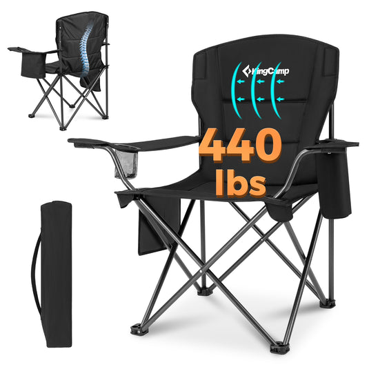 KingCamp JUNIPER PLUS Padded Outdoor Folding Armchair | Quilted Camp Chair with Built-in Cooler Pouch, Cup Holder & Side Pocket, 440lb Capacity, Ergonomic High-Back for Camping, Tailgating & Lawn