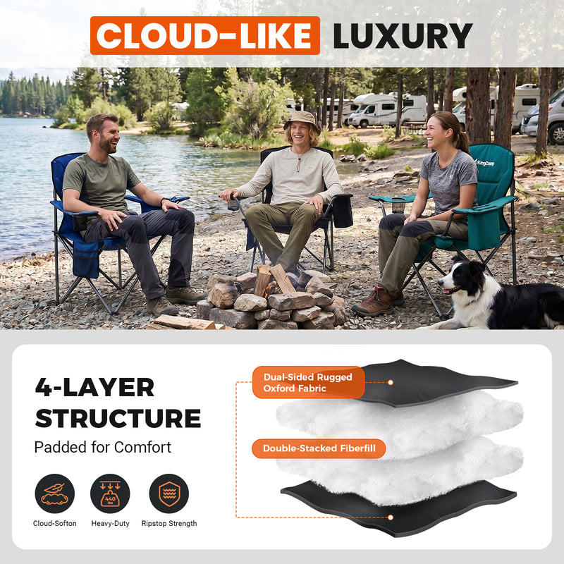 Load image into Gallery viewer, KingCamp JUNIPER PLUS Padded Outdoor Folding Armchair | Quilted Camp Chair with Built-in Cooler Pouch, Cup Holder &amp; Side Pocket, 440lb Capacity, Ergonomic High-Back for Camping, Tailgating &amp; Lawn
