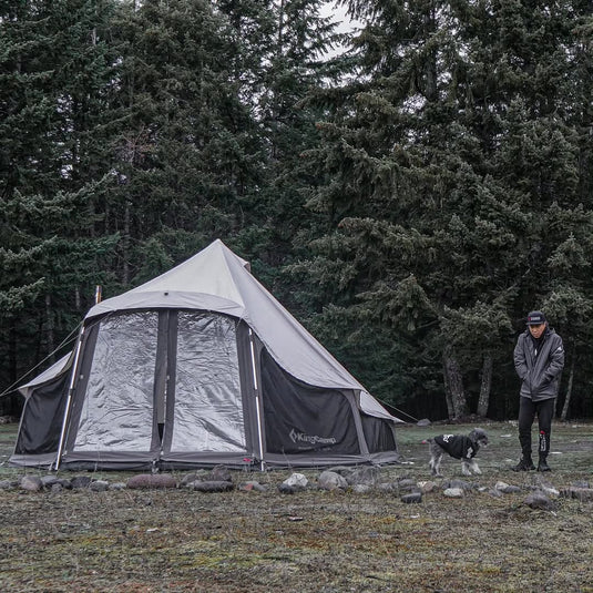 KingCamp KHAN LIGHT 500 4-Season Hot Tent, 16.4 ft TC Canvas Family Glamping Tent with Stove Jack, PVC Door, Mesh Windows & Groundsheet – BRoadout