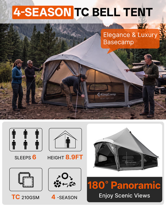 KingCamp KHAN LIGHT Hot Tent with Stove Jack, Canvas Bell Tent for Winter Camping 4-6 Persson