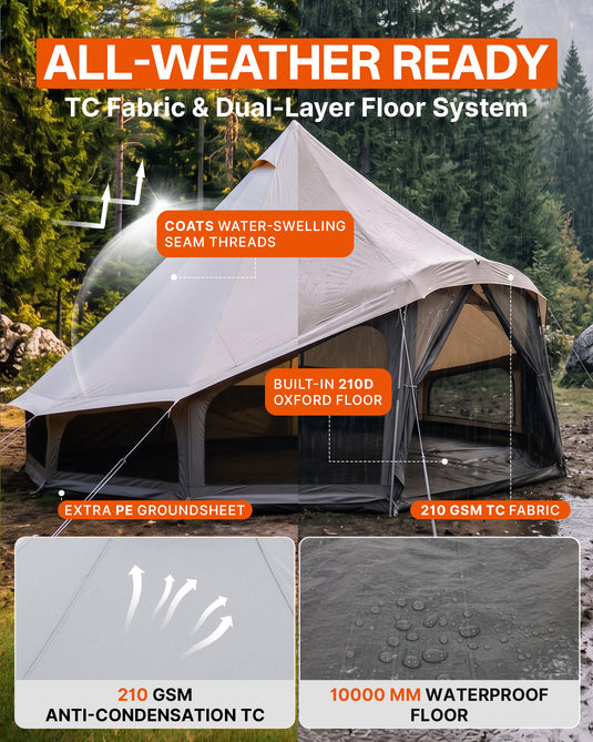 KingCamp KHAN LIGHT Hot Tent with Stove Jack, Canvas Bell Tent for Winter Camping 4-6 Persson